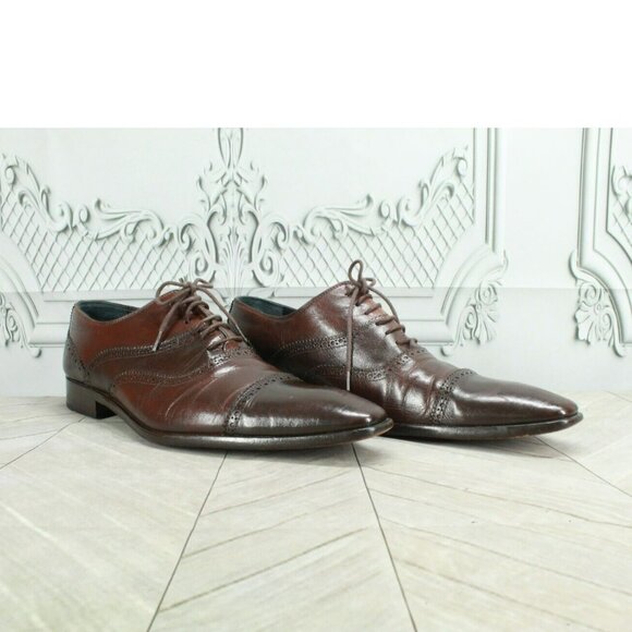 Cabani Brown Leather Lace Up Cap Toe Oxford Dress Shoes Size Eu 44 US 10.5 - Picture 2 of 9